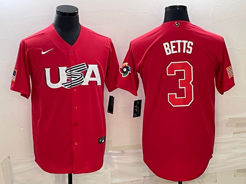 Men 2023 World Cub USA #3 Betts Red Nike MLB Jersey9->more jerseys->MLB Jersey